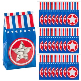4 1/2" x 9" Patriotic Tin Tie Paper Treat Bags with Star Window - 24 Pc.