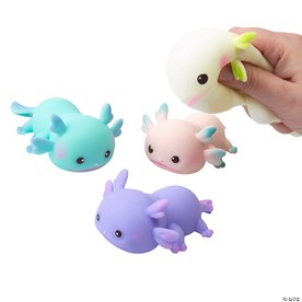5" x 2 3/4" Pastel Flour-Filled Axolotl Rubber Stress Toys - 12 Pc.