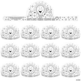 22 1/2" Color Your Own Religious Jesus is the Light VBS Cardstock Crowns - 12 Pc.