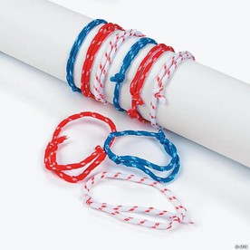 Bulk 72 Pc. Adjustable Red, White & Blue Patriotic Friendship Rope Bracelets