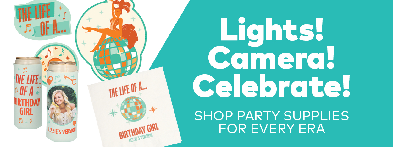 Lights! Camera! Celebrate! Shop Party Supplies for Every Era.