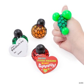1 1/2" Mini Mesh Stress Ball Valentine Exchanges with Card for 24