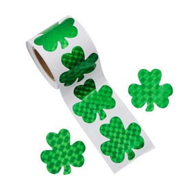 1 1/2" St. Patrick’s Day Green Prism Shamrocks Sticker Roll - 100 Pc.