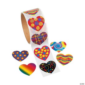 1 1/2" Everyday Fun Funky Pattern Heart Sticker Roll - 100 Pc.