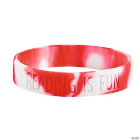 7 1/4" Circ. Reading Is Fun Red & White Rubber Bracelets - 24 Pc.