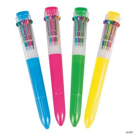 6 1/4" 10-Color Bright Neon Plastic Shuttle Pens - 12 Pc.