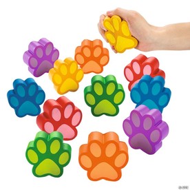 3" Brightly Colored Paw Print-Shaped Foam Stress Toys - 12 Pc.