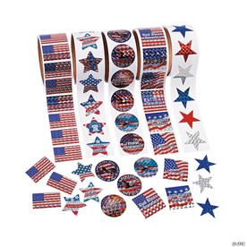1 1/2" Bulk Classic Patriotic Paper Sticker Roll Assortment - 500 Stickers