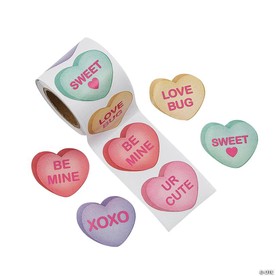 1 1/2" Valentine’s Day Conversation Heart Paper Sticker Roll – 100 Pc.