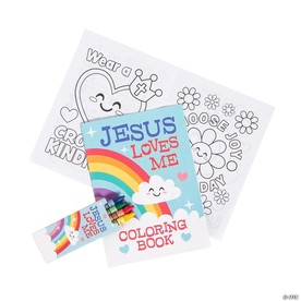 5" x 7" Jesus Loves Me Coloring Books with Crayons for 12