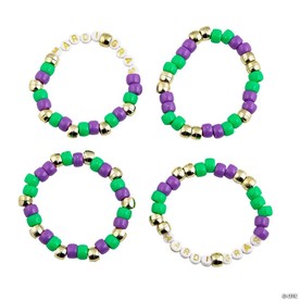 Colorful Mardi Gras Pony Bead Bracelets - 24 Pc. Perfect for Parades and Parties