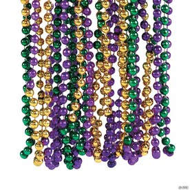 Bulk 48 Pc. Metallic Tri-Color Mardi Gras Bead Necklaces