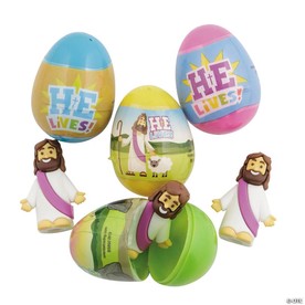 2 1/2" He Lives Toy-Filled Plastic Easter Eggs - 12 Pc.