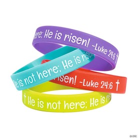 Colorful He is Risen Rubber Bracelets - 24 Pc. for Easter Events