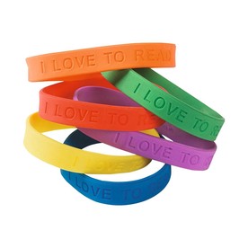7 1/4" I Love to Read Classic Solid Color Rubber Bracelets - 24 Pc.