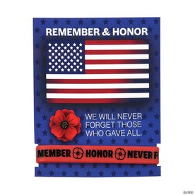 7 1/4" Patriotic Memorial Day Poppy Bracelets with Card for 24