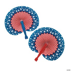 10 1/2" Patriotic Stars & Stripes Folding Hand Fans - 12 Pc.