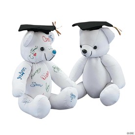 12" Graduation Autograph White Stuffed Bear with Cap