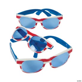 5 1/2" x 2" Kids Patriotic Plastic Novelty Sunglasses with Blue Lenses - 12 Pc.