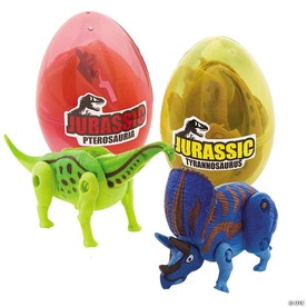 3 1/4" Transforming Dinosaur-Filled Plastic Easter Eggs - 12 Pc.