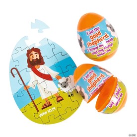 Colorful Religious Puzzle-Filled Plastic Easter Eggs - 12 Pc.