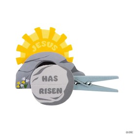 4 1/4" x 3" Easter Jesus Has Risen Tomb Clothespin Craft Kits - Makes 12