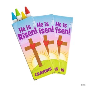 3 1/2" 4-Color Religious Easter He is Risen Crayon Boxes – 24 Pc.