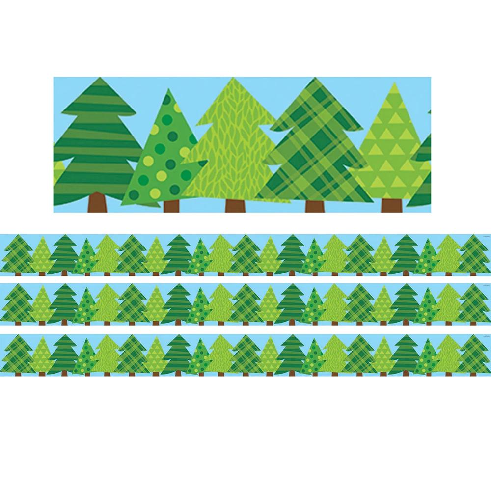Creative Teaching Press Woodland Friends Patterned Pine Trees EZ Border, 48 Feet Per Pack, 3 Packs