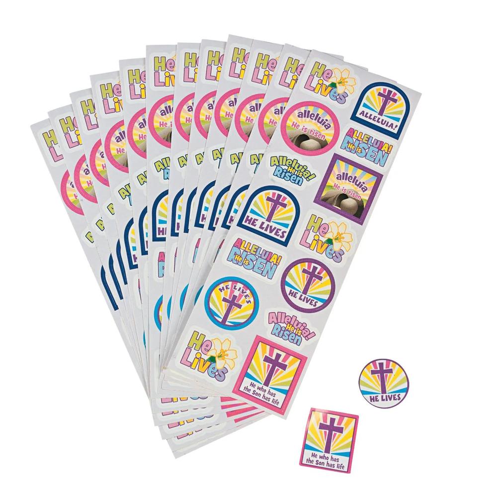 Vibrant 'He Lives!' Stickers - 24 Pc. for Easter Crafts and Handouts