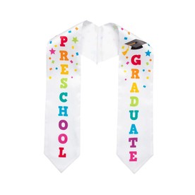 42" Kids Rainbow Preschool Graduation White Satin Stole