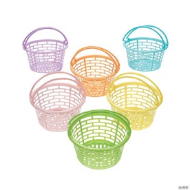 Charming Pastel Round Plastic Easter Baskets - 12 Pc.