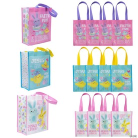 9" x 11" Medium Religious Easter Whimsy Laminated Shopper Tote Bags – 12 Pc.
