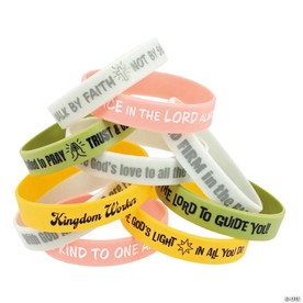 7 1/4" circ. Bulk 100 Pc. Religious Inspirational Sayings Silicone Bracelets