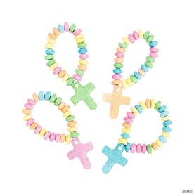 2 1/2" Stretchable Fruit-Flavored Hard Candy Cross Bracelets - 12 Pc.