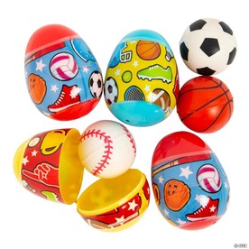 Colorful Sports Ball Toy-Filled Plastic Easter Eggs - 12 Pc.