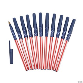 5 3/4" Patriotic USA Flag Stars & Stripes Stick Pens - 12 Pc.
