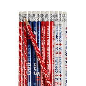 7 1/2" Religious Patriotic God Bless the USA Wooden Pencils – 24 Pc.