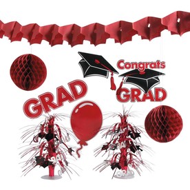 Red Graduation Party Tabletop & Hanging Decor Decorating Kit - 9 Pc.