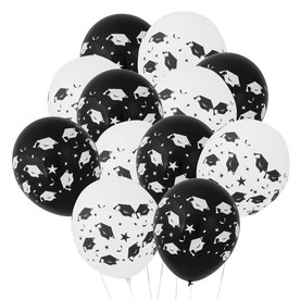 Graduation Black & White 11" Latex Balloons - 24 Pc.