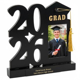 9 1/2" Personalized Stacked 2026 Religious Graduation Black Wood Picture Frame with Tassel