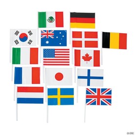 6" x 4" Bulk 72 Pc. Small Flags of All Nations Plastic Flags on Sticks