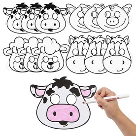 7 1/2" - 10" Color Your Own Farm Animal Cardstock Masks - 12 Pc.