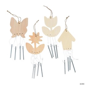 11" DIY Unfinished Wood Spring Icon-Shaped Wind Chimes - 12 Pc.