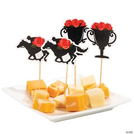 4" Bulk 50 Pc. Floral Derby Party Horse & Trophy Wooden Food Picks