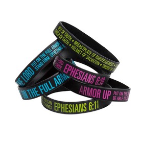 7 1/4" Religious Armor of God Bible Verse Silicone Bracelets – 24 Pc.