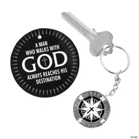 3 1/4" Religious Father’s Day Compass Charm Keychains with Card - 12 Pc.