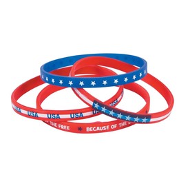 7 1/4" Patriotic USA Stars & Stripes Thin Band Silicone Bracelets – 24 Pc.