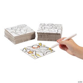 4" Bulk 50 Pc. Color Your Own Superhero Mini Cardboard Jigsaw Puzzles
