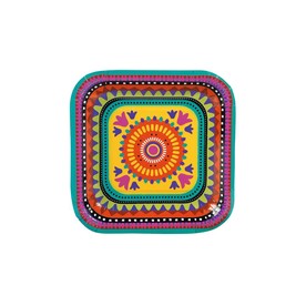 7" Fiesta Party Square Disposable Paper Dessert Plates - 8 Ct.
