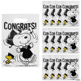 9 1/4" Peanuts® Snoopy Graduate Plastic Goody Bags - 12 Pc.